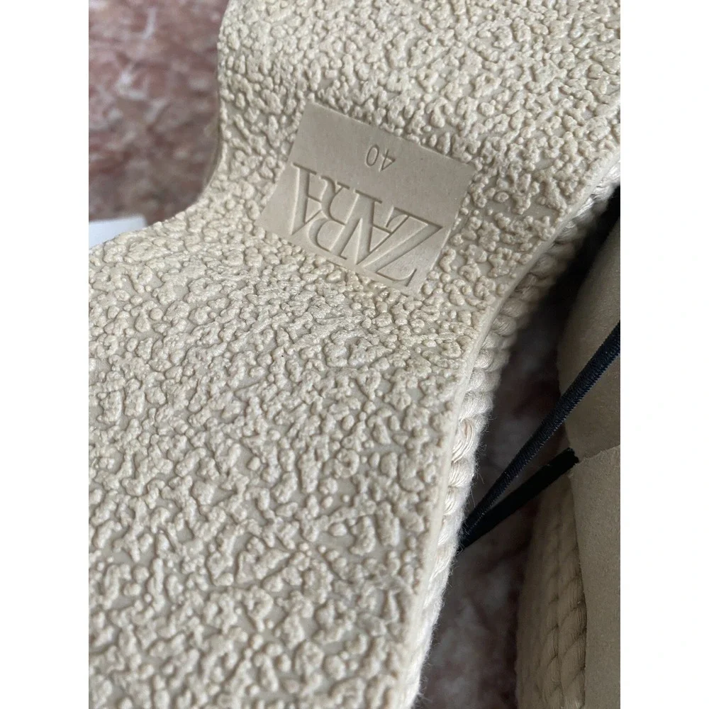 NWT Zara Jute Platform Y2K Wedge Heels Leather Upper Criss-Cross Sandals US 9/40 - Picture 10 of 10